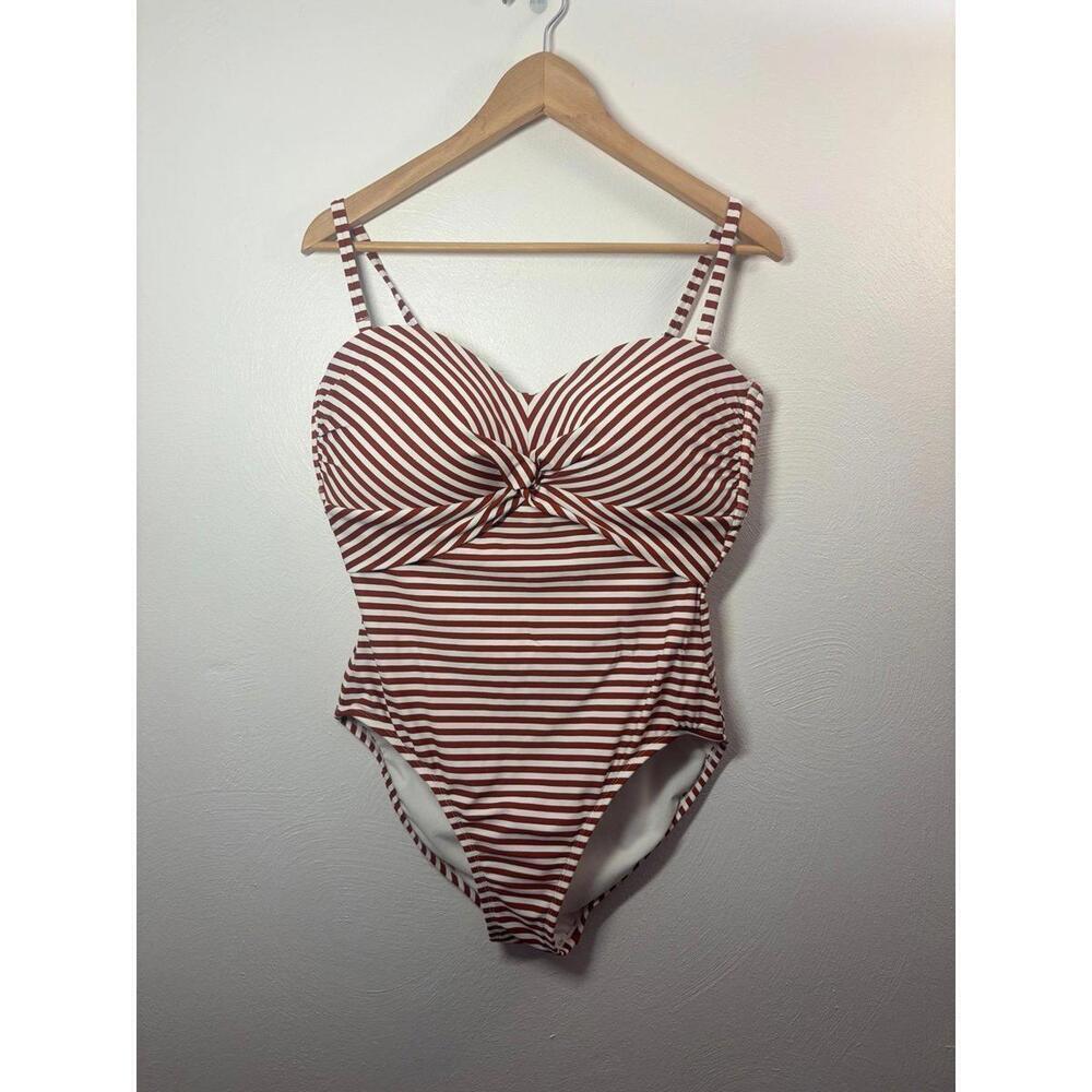 Kona Sol Red & White Stripe One Piece Swimsuit Size Large